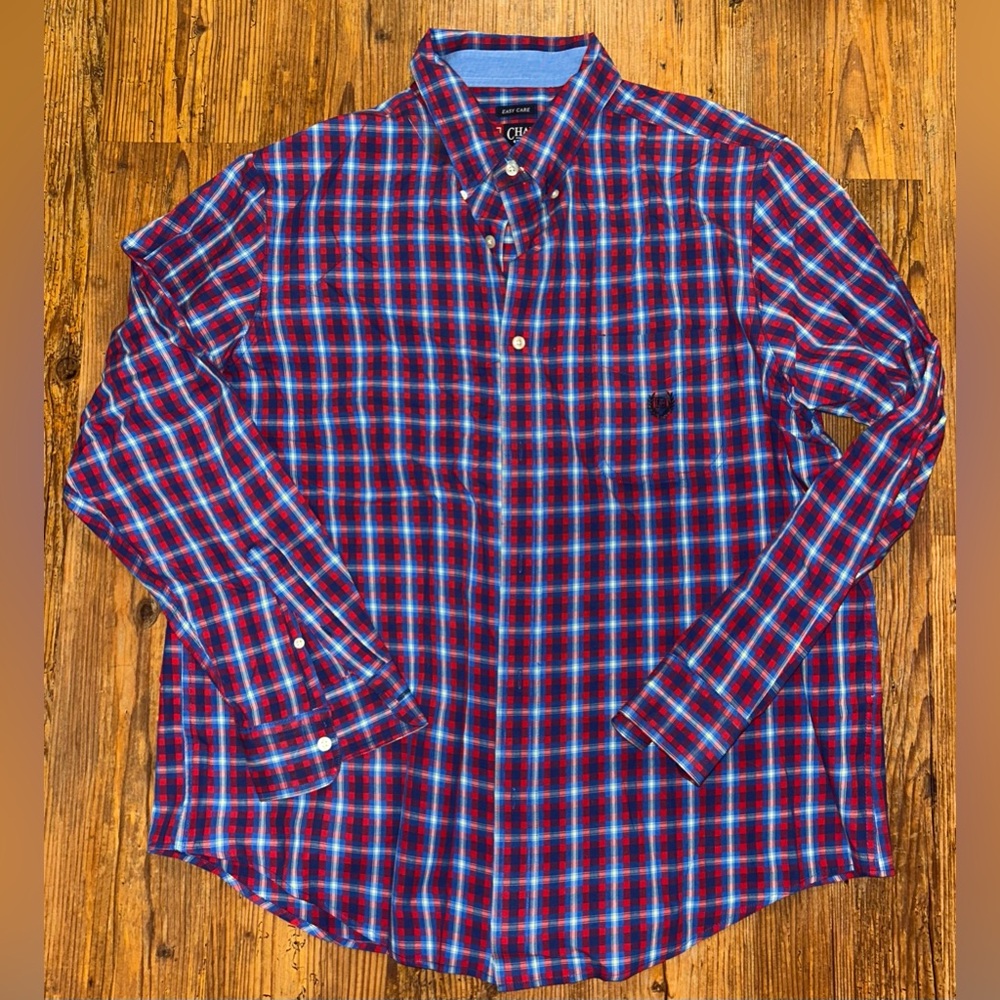 *NWOT* Chaps Easy Care Blue and Red Casual Button Down Shirt Size XL
